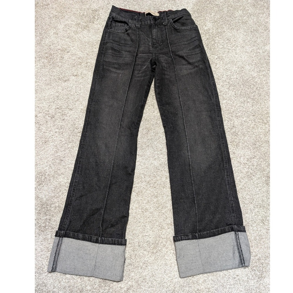 Womens Jeans 26 Black Wide Leg Front Seam Oversized Cuff High Rise Love Trends